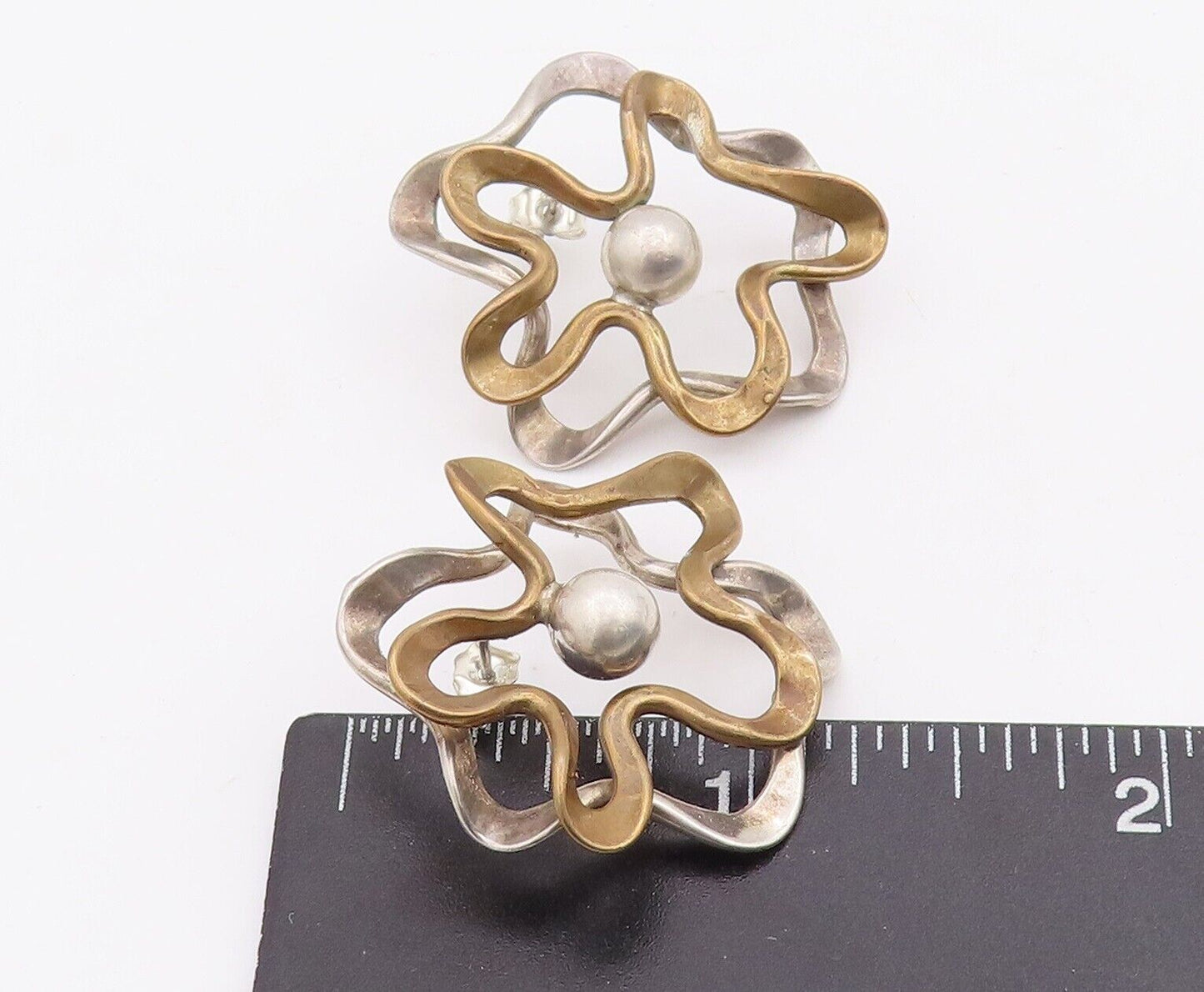 925 Sterling Silver Vintage Earrings Designer Swirly Cutout Flower  EG13093