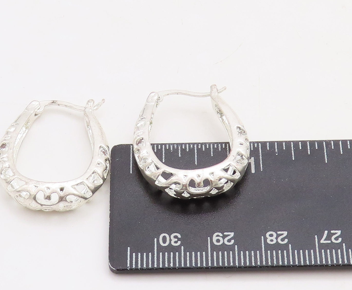 925 Sterling Silver Vintage Earrings Brutalist Design Cutout Hoops  EG13302