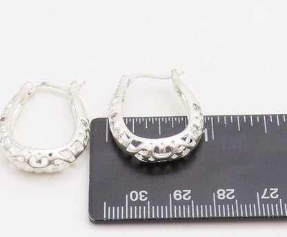 925 Sterling Silver Vintage Earrings Brutalist Design Cutout Hoops  EG13302