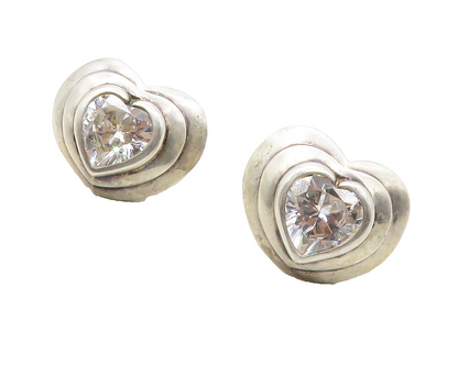 925 Sterling Silver  Vintage Cubic Zirconia Love Heart Drop Earrings  EG6674