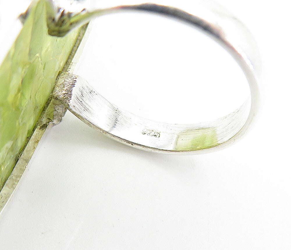 925 Sterling Silver  Peridot Cluster Square Shiny Cocktail Ring Sz 8  RG7761