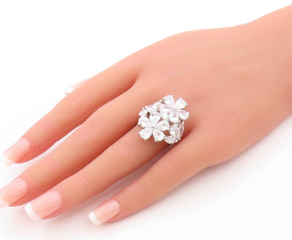 925 Sterling Silver Vintage Ring Drop & Marquise Cut CZ Flowers  Sz 7.5  RG32990