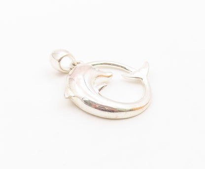 925 Sterling Silver  Vintage Coiled Dolphin With Topaz Eye Pendant  PT20703
