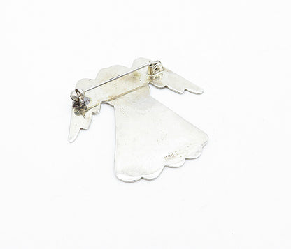 925 Sterling Silver  Vintage Shiny Etched Praying Angel Brooch Pin  BP1111