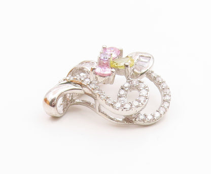 925 Sterling Silver  Vintage Sparkling Cubic Zirconia Swirl Pendant  PT17984