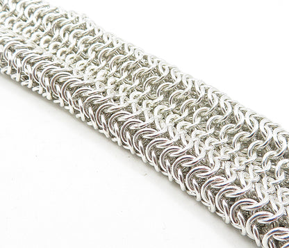 925 Sterling Silver  Vintage Shiny Heavy Weaved Net Link Chain Bracelet BT1625
