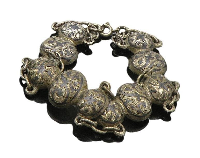 925 Sterling Silver Vintage Bracelet EAST EUROPE Antique Floral Cuff  BT12088