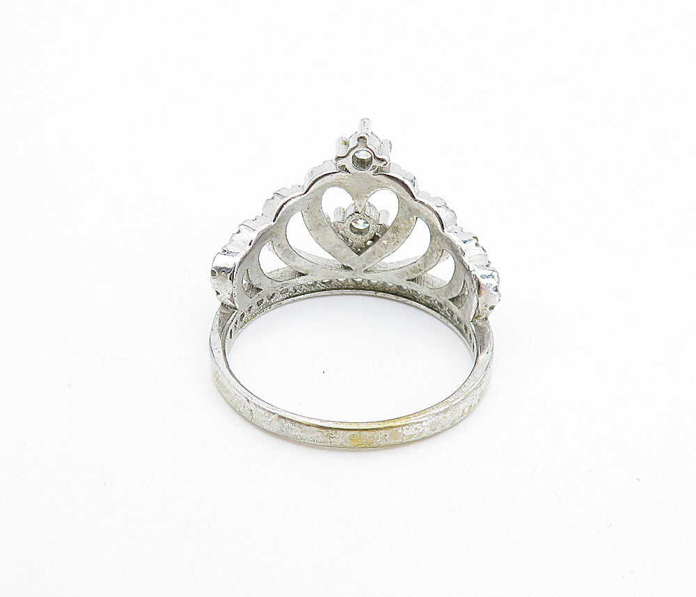 925 Sterling Silver  Shiny Cubic Zirconia Royal Crown Band Ring Sz 7.5  RG7588