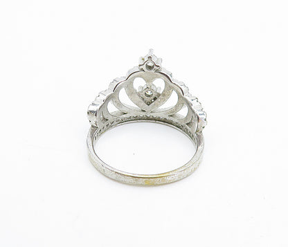 925 Sterling Silver  Shiny Cubic Zirconia Royal Crown Band Ring Sz 7.5  RG7588