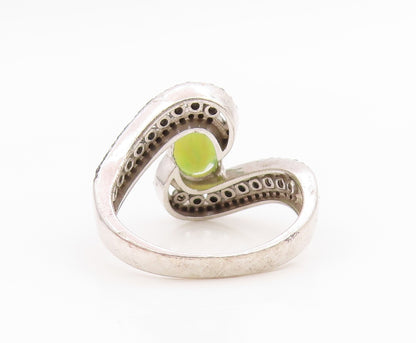 925 Sterling Silver Vintage Ring Elegant Opal & Spinel Bypass  Sz 10  RG35649