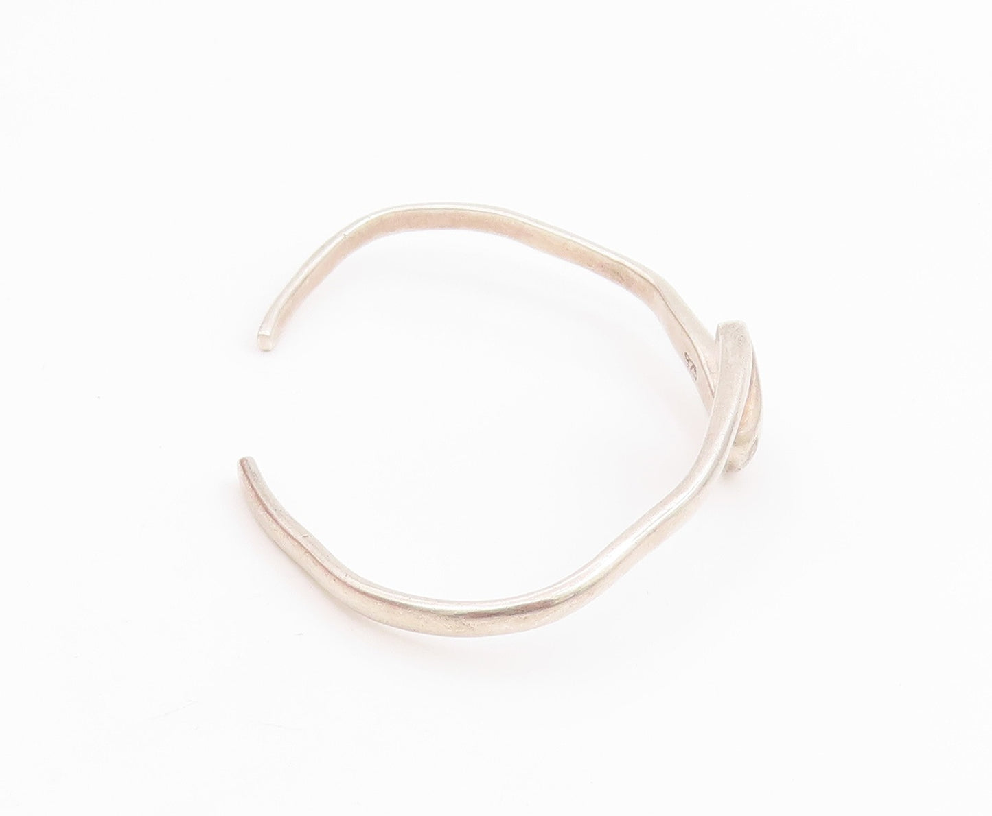 925 Sterling Silver Vintage Bracelet Modernist Solid Curvy Wave Cuff  BT11639
