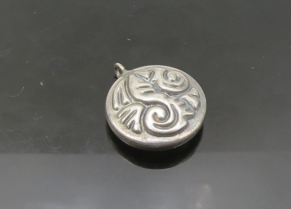 925 Sterling Silver  Vintage Dark Tone Patterned Hollow Round Pendant  PT17755