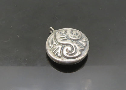 925 Sterling Silver  Vintage Dark Tone Patterned Hollow Round Pendant  PT17755