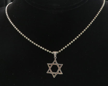 925 Sterling Silver  Vintage Shiny Open Star Of David Chain Necklace  NE1519