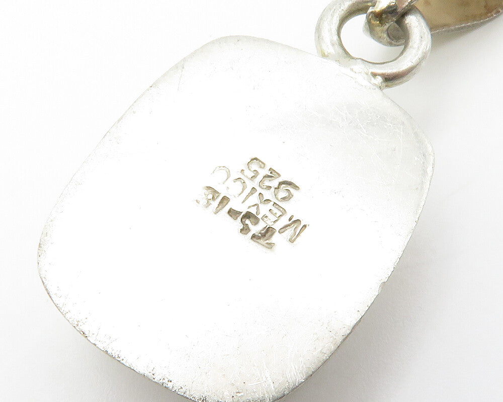 MEXICO 925 Sterling Silver Vintage White Stone Smooth Drop Pendant PT11259