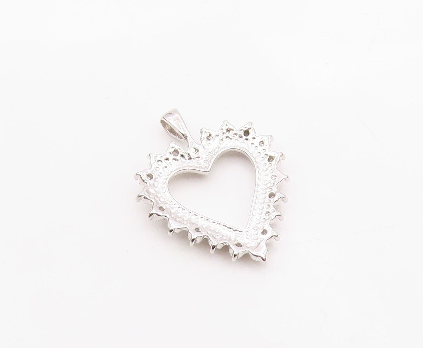 925 Sterling Silver  Shiny Genuine Diamonds Open Love Heart Pendant  PT11394