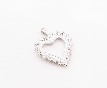 925 Sterling Silver  Shiny Genuine Diamonds Open Love Heart Pendant  PT11394