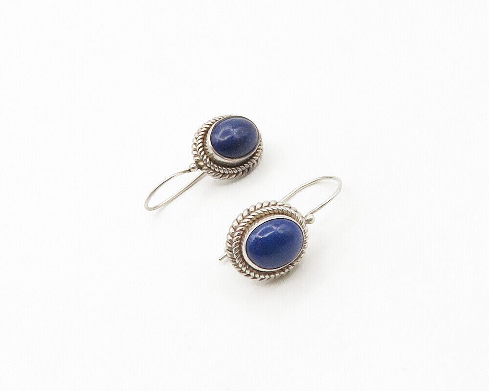 BALI 925 Sterling Silver  Vintage Cabochon Lapis Lazuli Drop Earrings  EG8805