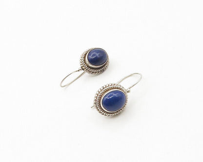 BALI 925 Sterling Silver  Vintage Cabochon Lapis Lazuli Drop Earrings  EG8805