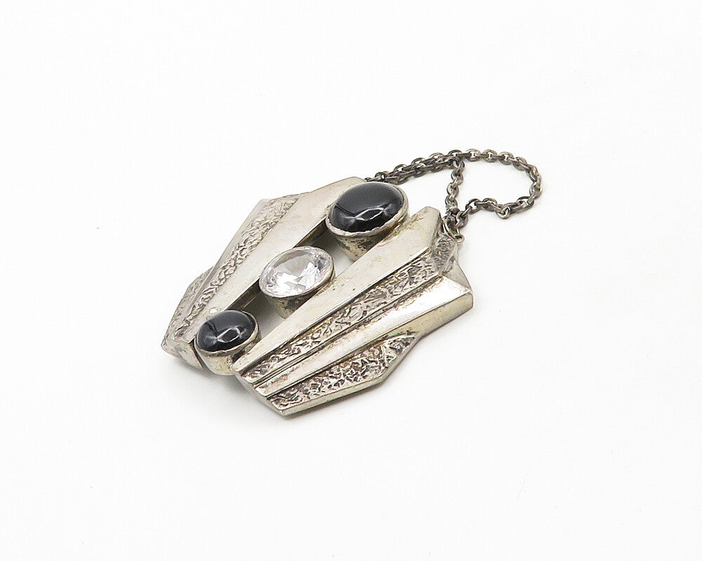 AVIVA ISRAEL 925 Sterling Silver  Vintage Black Onyx & Topaz Coat Pin  TR2649