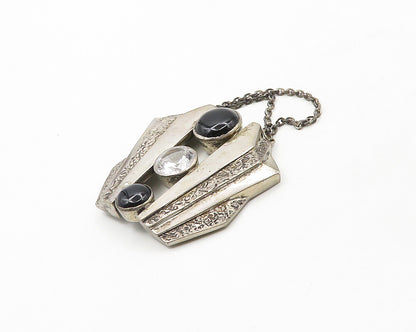 AVIVA ISRAEL 925 Sterling Silver  Vintage Black Onyx & Topaz Coat Pin  TR2649