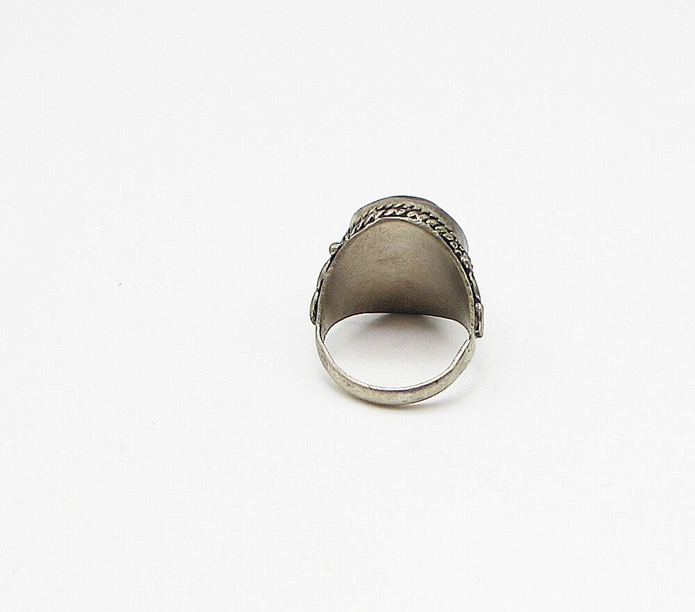 925 Sterling Silver  Vintage Bezel Set Jasper Solitaire Ring Sz 8.5  RG3052