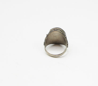 925 Sterling Silver  Vintage Bezel Set Jasper Solitaire Ring Sz 8.5  RG3052