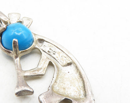 925 Sterling Silver  Vintage Turquoise Shiny Kokopelli Dancer Pendant  PT7433