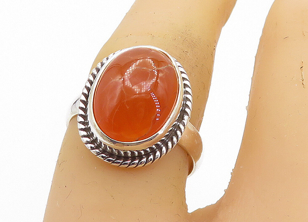 925 Sterling Silver  Cabochon Cut Carnelian Twist Cocktail Ring Sz 6.5  RG8515
