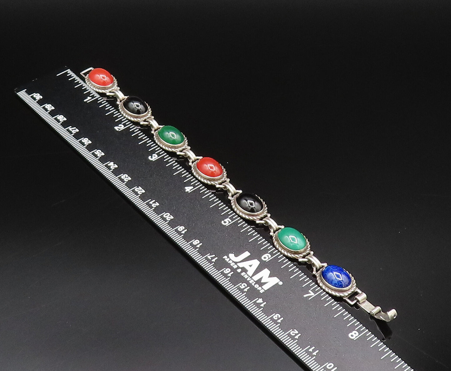 DANECRAFT 925 Silver  Vintage Onyx Lapis Lazuli & Carnelian Bracelet  BT9723