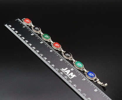 DANECRAFT 925 Silver  Vintage Onyx Lapis Lazuli & Carnelian Bracelet  BT9723