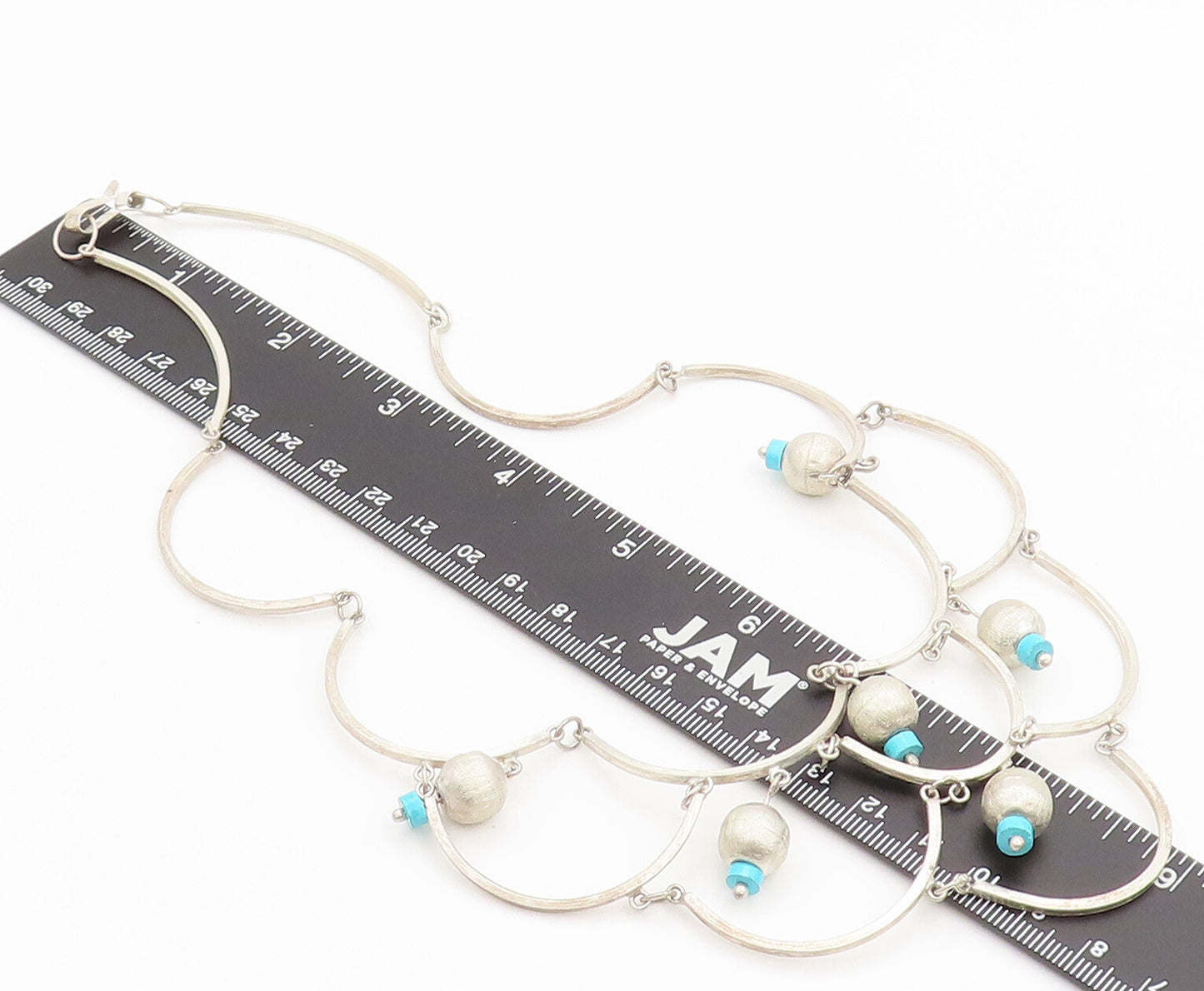 925 Sterling Silver  Vintage Dangling Charm Solid Beaded Necklace  NE4080
