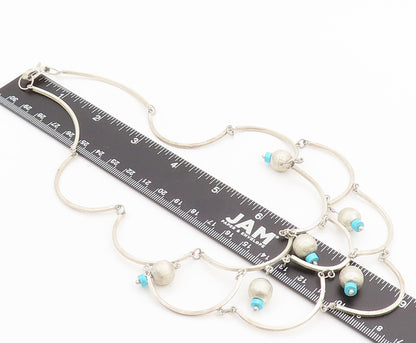 925 Sterling Silver  Vintage Dangling Charm Solid Beaded Necklace  NE4080