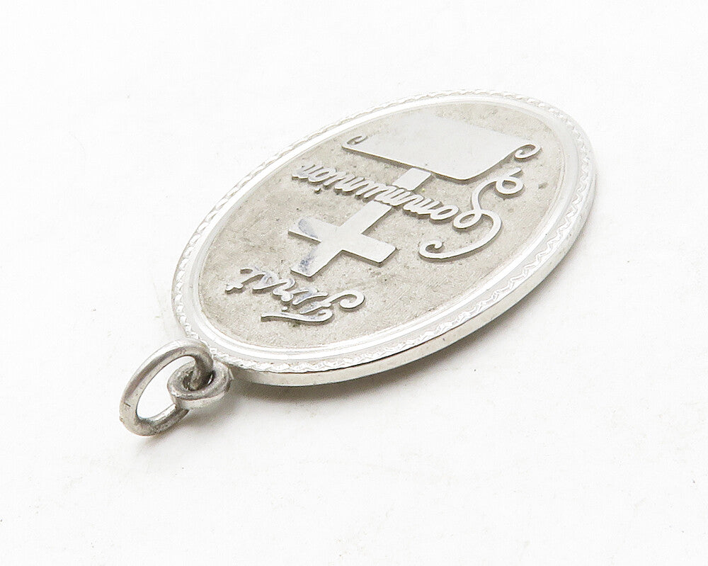 925 Sterling Silver  Vintage Shiny First Communion Religious Pendant  PT10415