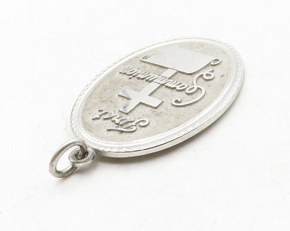 925 Sterling Silver  Vintage Shiny First Communion Religious Pendant  PT10415
