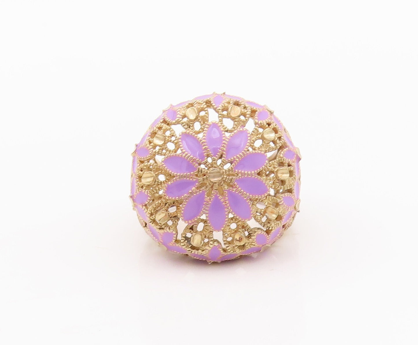 925 Sterling Silver Vintage Ring Purple Enameled Floral Cutout  Sz 7.5  RG29335