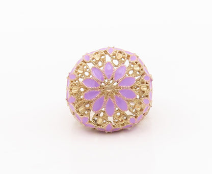 925 Sterling Silver Vintage Ring Purple Enameled Floral Cutout  Sz 7.5  RG29335