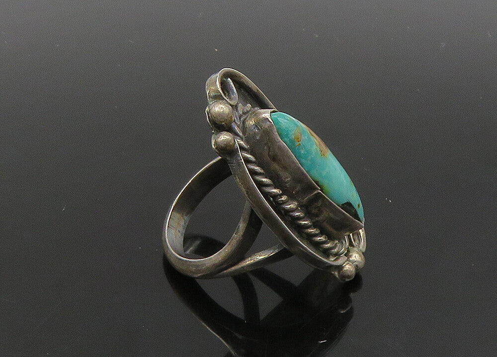 NAVAJO 925 Silver   Vintage Turquoise Petite Cocktail Ring Sz 4.5  RG23031