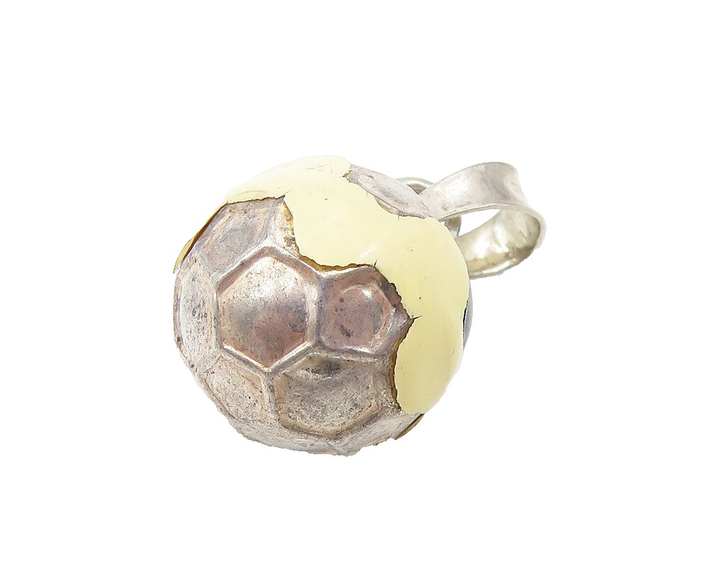 925 Sterling Silver  Vintage Enamel Soccer Ball Sports Motif Pendant  PT8969