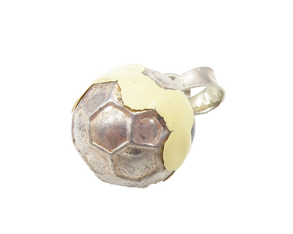 925 Sterling Silver  Vintage Enamel Soccer Ball Sports Motif Pendant  PT8969