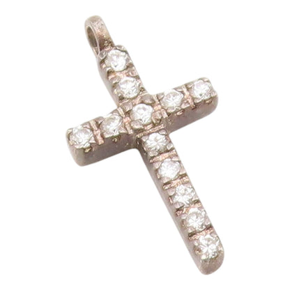 925 Silver  Vintage Petite Cubic Zirconia Religious Cross Pendant  PT11634