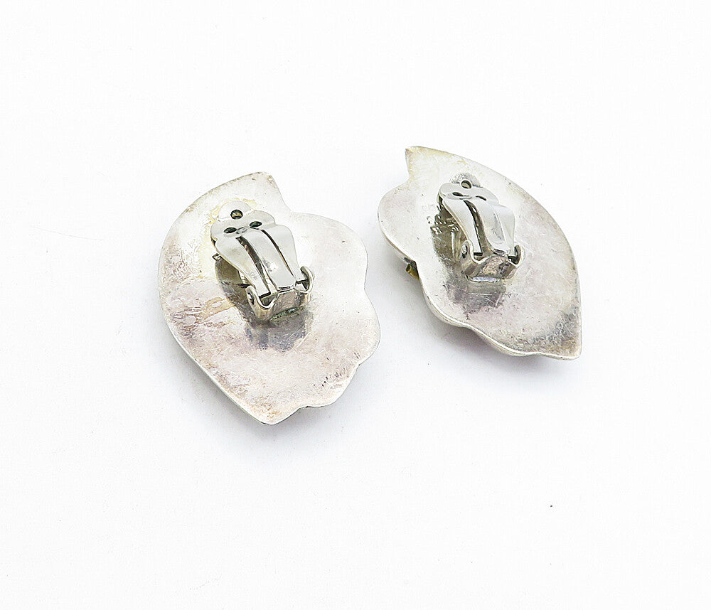 MEXICO 925 Silver  Vintage Two Tone Fluted Swirl Non Pierce Earrings  EG2623