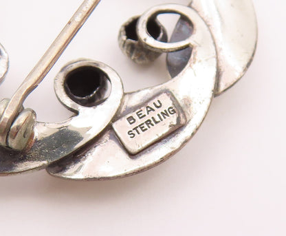 BEAU 925 Sterling Silver  Vintage Modernist Floral Wreath Brooch Pin  BP9198
