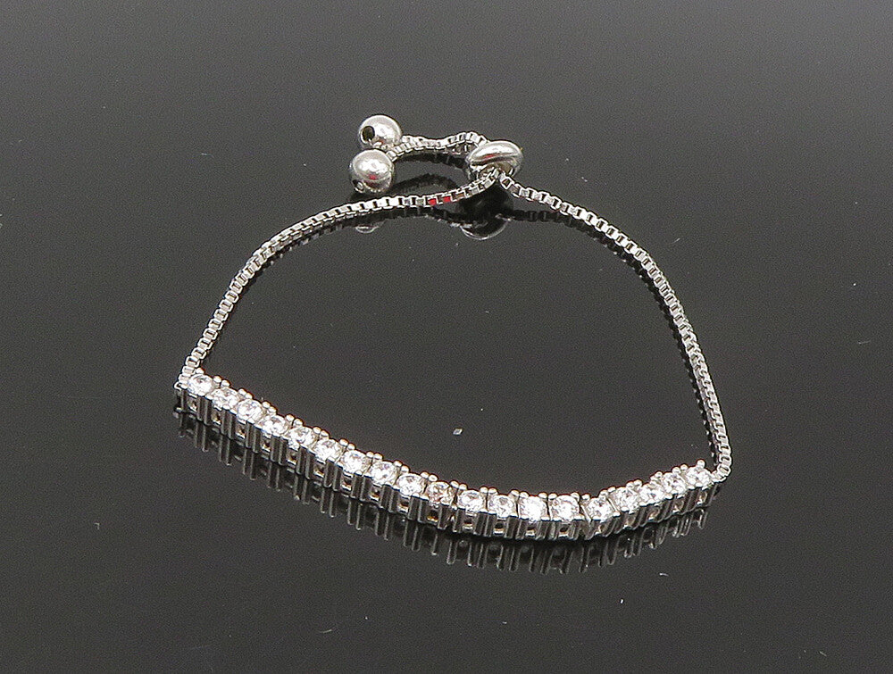 925 Silver  White Cubic Zirconia Adjustable Child Box Chain Bracelet  BT1058