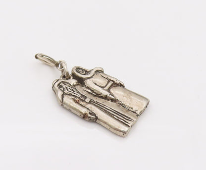 925 Sterling Silver  Vintage Old Couple Promise Solid Charm Pendant  PT22133