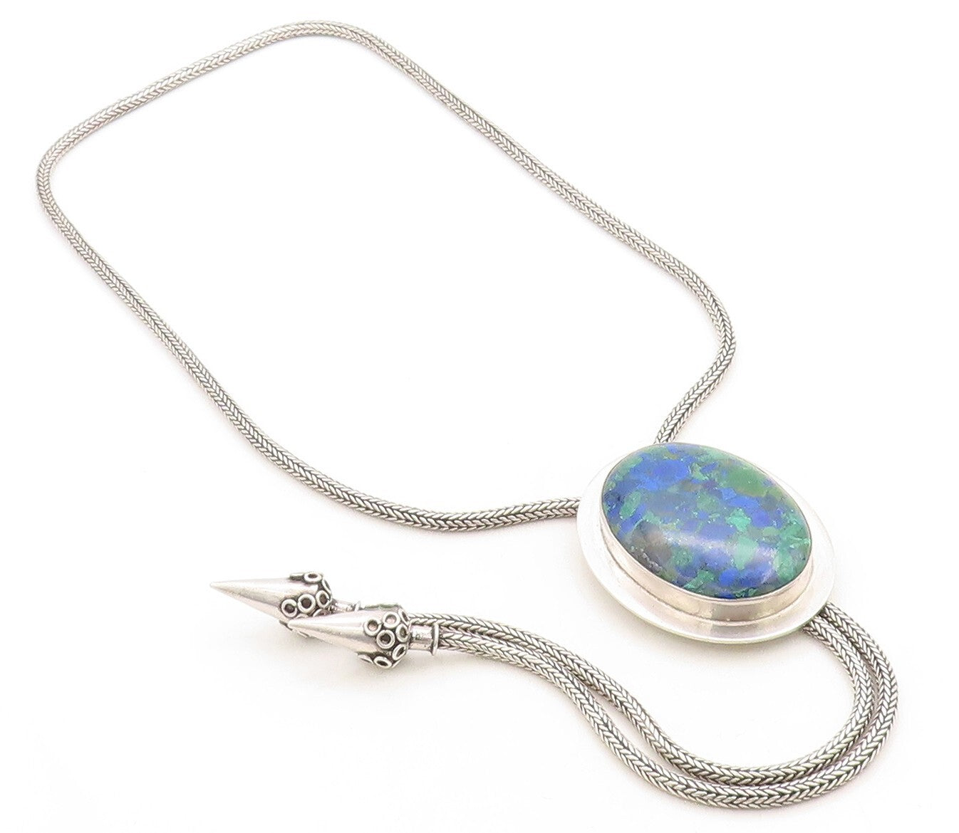 BALI 925 Sterling Silver Vintage Large Gemstone Wheat Chain Necklace NE1619