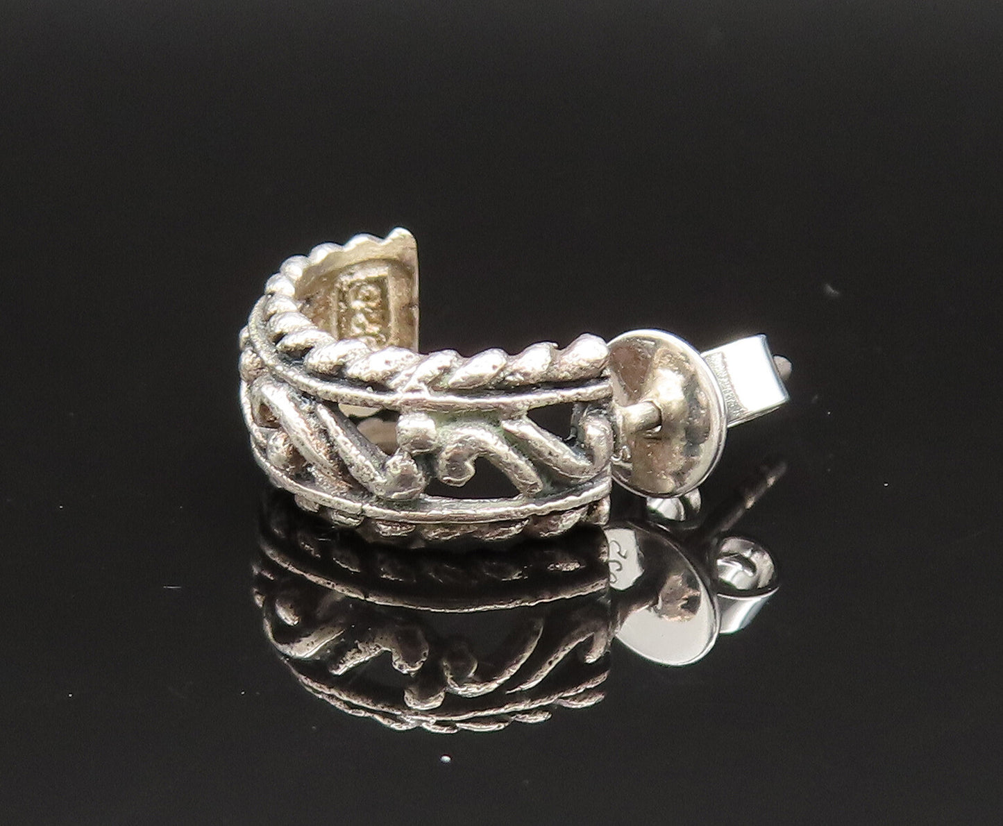 925 Sterling Silver  Vintage Rope Twist Edge Scroll Hoop Earrings  EG11699