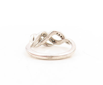 925 Sterling Silver Vintage Ring Spiral White & Black Diamonds  Sz 7  RG31286
