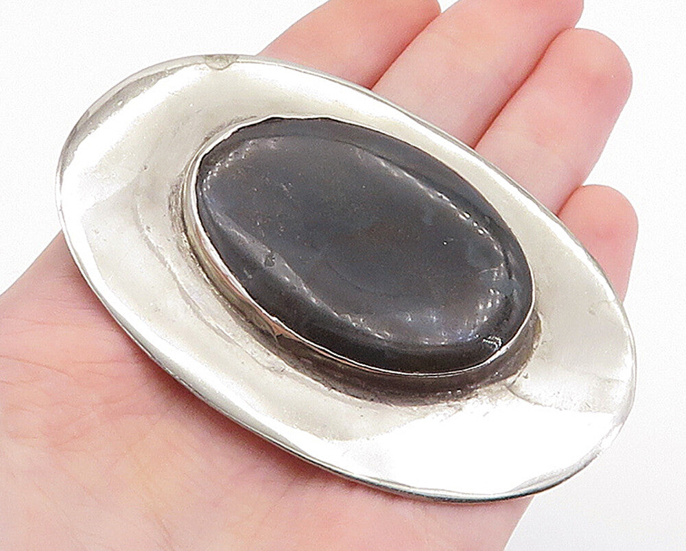 925 Sterling Silver  Vintage Jasper Shiny Flat Oval Slide Pendant  PT5027