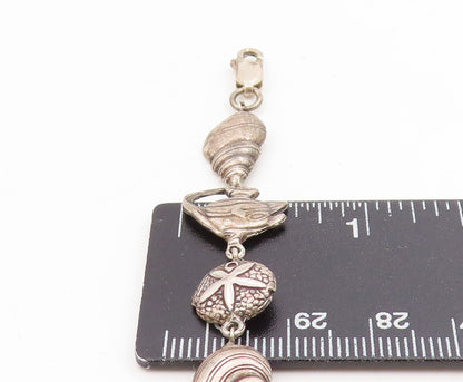 925 Sterling Silver Vintage Bracelet Modernist Seashell Coastal Charms  BT11719